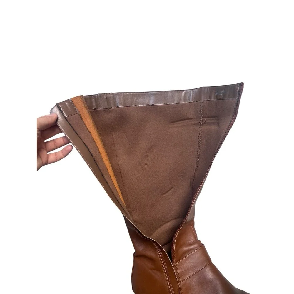 Aerosoles Chatroom Tall Knee High Riding Boots Brown Faux Leather Side Zip 11M